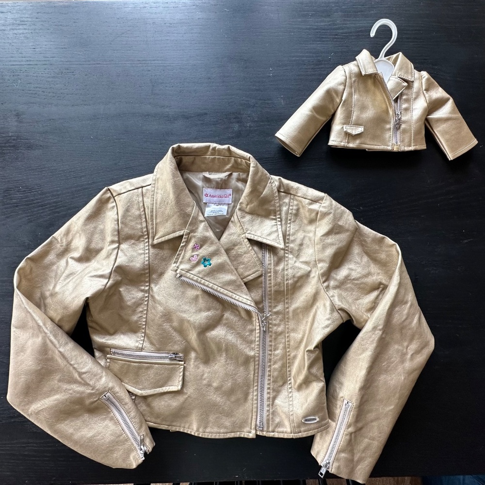 Matching American Girl Gold Moto Jacket Girls (Med) + Doll Moto Jacket!